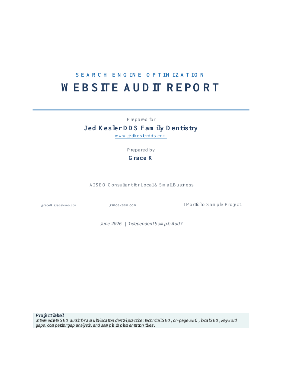 Cover preview of the Jed Kesler DDS SEO audit