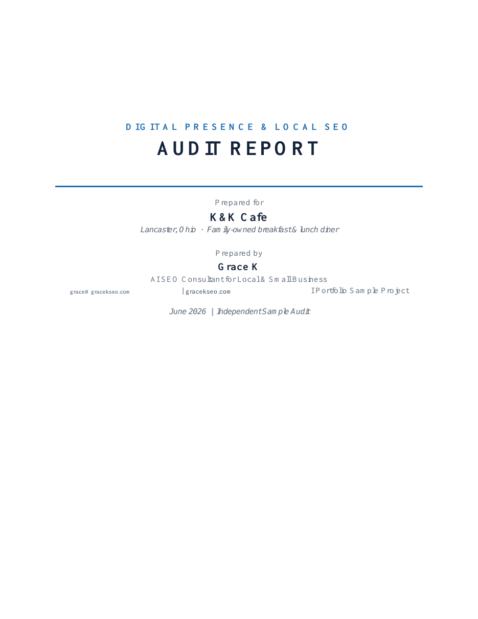 Cover preview of the K and K Cafe local SEO audit